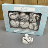 CorinCraft - fine fragrance for you, and your home - handmade in Sussex
Marbled grey & white Fresheners collection
Fragrance - Aphrodite; masculine woody-citrus
Heart-Shaped Fragrant Fresheners - Set of 6