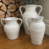 Cream Distressed Ceramic Twist Handle Jug