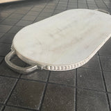 Whitewashed Beaded Mango Oval Platter Tray with metal handles