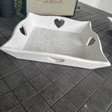 Whitewashed Heart Square Wooden Trays - 3 Sizes