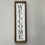 Rectangular Wooden Framed White Sign 63cm - 'Welcome'