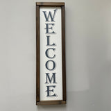 Rectangular Wooden Framed White Sign 63cm - 'Welcome'
