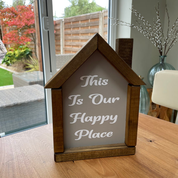 Made in the UK by Giggle Gift co. Small H26cm House Shaped Framed Plaque with Grey vinyl & white text 