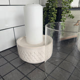 White ceramic glazed Lantern Base D13.5 x H7.5cm with a 
Plain glass inner D11.5 x H15cm