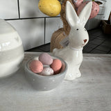 White Ceramic Rabbit with Grey spot Egg Holder 10.5cm