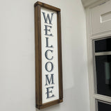 Rectangular Wooden Framed White Sign 63cm - 'Welcome'