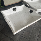 Whitewashed Heart Square Wooden Trays - 3 Sizes