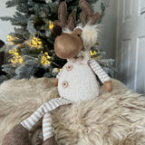 Sitting fabric Moose with Dangly legs in Cream & Beige tones H25cm