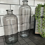 Smokey Grey Glass Bottle Vases Available in 2 sizes; Small H25cm & Large H33.5cm