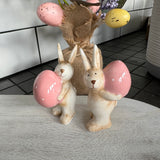 Small Cute Porcelain Glazed 10cm Standing Rabbits Holding Dotted Pink Egg 2 styles - Holding egg in front & Holding egg behind