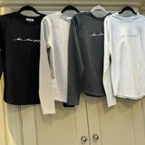 Chalk - Renee Dove Grey Top with 'Be Happy'