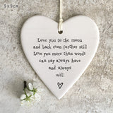 East of India hanging heart - 'Love you to the moon and back...'