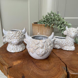 Highland Cow Sitting Neutral Planter 14.7cm