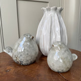 Cream & mottled glazed Porcelain Decorative Bird 
Available in two sizes - Medium 10.4cm & Large 13.4cm