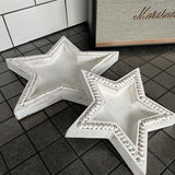 Distressed Whitewashed Mango Wood Star Trays with beaded detail Set of 2