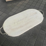 Whitewashed Beaded Mango Oval Platter Tray with metal handles