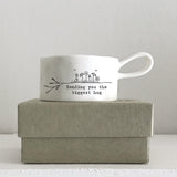 East of India Perfect Gifts with a meaningful quotes;
Small round T-LIght holder with handle 5.5x3cm gift boxed & t-light included
Quote 'Sending you the biggest hug'  5711