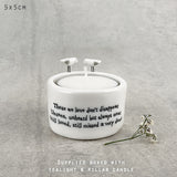East of India Perfect Gifts with a meaningful quotes; Small round T-LIght holder 5x5cm with a decorative top with two birds..   'Those we love don't disappear. Unseen, unheard but always near  still love, still missed & very dear'