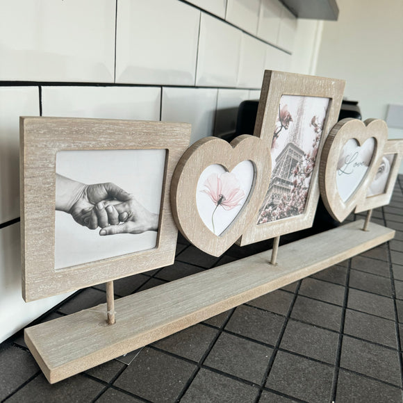 Wooden Long 54.5cm Photograph Frame with Collage of 5 pictures