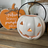 Pumpkin Smiling T-Light Lantern 11cm - White