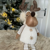 Sitting fabric Moose with Dangly legs in Cream & Beige tones H25cm