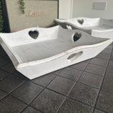 Whitewashed Heart Square Wooden Trays - 3 Sizes