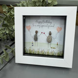 Mini Framed Pebble Art - White block square frame 12.5cm
'Happy birthday to a very special friend'  PPMW121