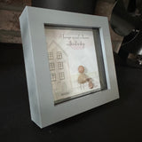 Pebble Art by La De Da Living 
Award winning keepsake gifts - Handmade in the Cotswolds 
Mini Framed Pebble Art - Grey block square frame 12.5cm
'A house is not a home without a dog'