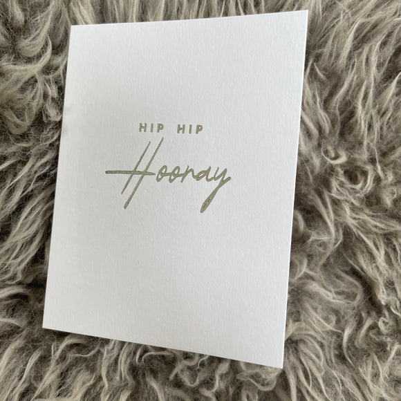 Chalk UK Card Collection - Simple designs but classy    White card 118x90mm, blank inside for your own personal message;  Silver foil quote - 'Hip Hip Hooray' 