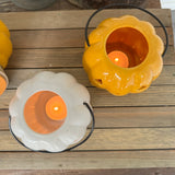 Pumpkin Smiling T-Light Lantern 11cm - White