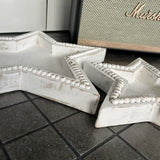 Distressed Whitewashed Mango Wood Star Trays with beaded detail Set of 2