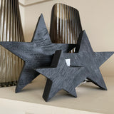 A chunky wooden star made from mango wood. Complete with a black painted finish with visible wood grain. Available in 3 sizes; small 10cm, medium 15cm & large 20cm