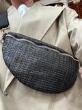 Eliza Gracious - quality affordable design led branded costume jewellery.
Raffia Sling Cross body Bag with gold fixtures and plain black strap
Colour - Black 