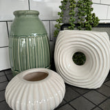 White Ribbed Abstract Ceramic Vase H17.5cm