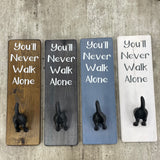 Made in the UK by Giggle Gift Co Wooden L29.5cm Hanging Quotable Frame with a dog tail metal hook; 'You'll Never Walk Alone'