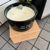 Soy Crystal Candle 10.5cm
Presented in a Black Glass Jar with the Fragrance Warm Cashmere
Quote on the jar in white text 'Well Done Proud of you'
Inside the candle is a Rainbow Fluorite crystal 