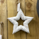 Whitewashed Wooden Hanging Open Stars - 2 Sizes