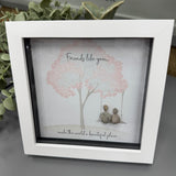 Pebble Art by La De Da Living 
Award winning keepsake gifts - Handmade in the Cotswolds 
Framed Pebble Art - Midi White block square frame 17.5cm
'Friends like you.... make the world a beautiful place'
