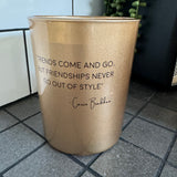 Soy Candle 12.5cm 
Presented in a Gold Glass Jar with the Fragrance Silky Tonka
Quote by Inspirators collection - Carrie Bradshaw;
'Trends come and go, but friendships never go out of style' 