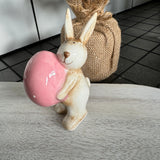 Small Cute Ceramic Rabbits 10cm Holding Pink Egg