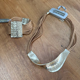 Eliza Gracious - Suede Tan stranded Bracelet with pale gold decoration