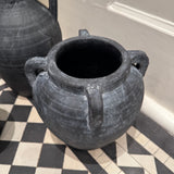Black rustic handcrafted terracotta Medora Vases
Available in 2 sizes: Small 21.5cm & Large 26.5cm