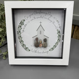 Pebble Art by La De Da Living 
Award winning keepsake gifts - Handmade in the Cotswolds 
Framed Pebble Art - Midi White block square frame 17.5cm
'On your Christening day... Even the smallest can change the world. With love always'