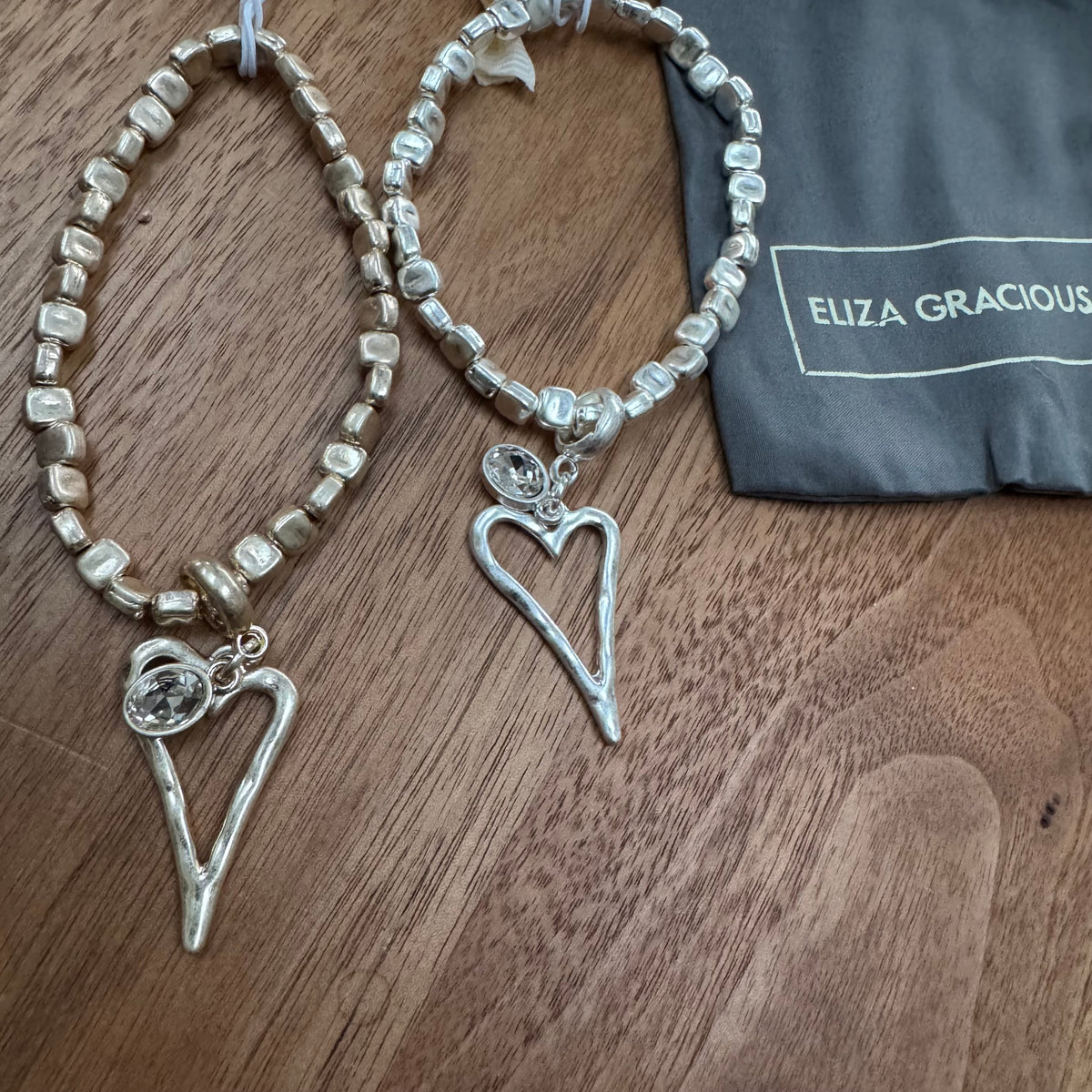 Eliza Gracious Stretch square bead bracelet with heart charm