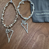 Eliza Gracious - Stretch square bead bracelet with heart charm | Pale Gold