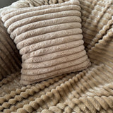 Faux Fur Hazel 50x50cm Ribbed Cushion - Semolina