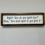 Rectangular Framed White Plaque - Piglet: How do you spell love....