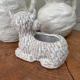 Highland Cow Sitting Neutral Planter 14.7cm