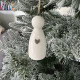 Chic simple white porcelain Angel decoration with silver wire wings H6cm
