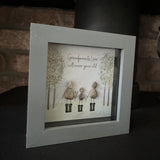 Pebble Art by La De Da Living 
Award winning keepsake gifts - Handmade in the Cotswolds 
Mini Framed Pebble Art - White block square frame 12.5cm
'Grandparents Love will never grow old'